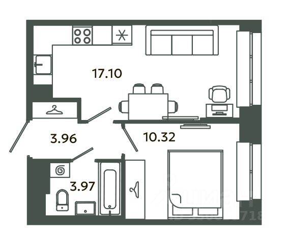 1-комн. квартира, 35,35 м², в ЖК Загляденье
