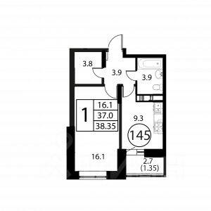 1-комн. квартира, 38,35 м², в ЖК Космос