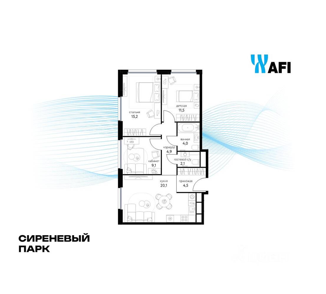 3-комн. квартира, 71,3 м², в МФК «Сиреневый парк»