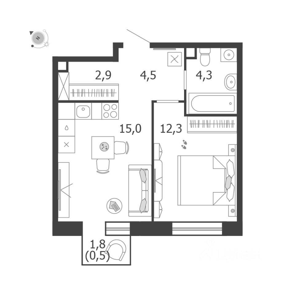 1-комн. квартира, 39,5 м², в ЖК Жилой квартал Shagal