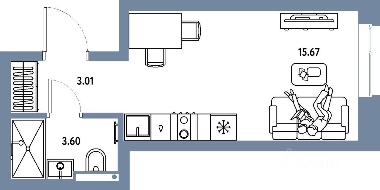 Квартира-студия, 22,28 м², в ЖК Страна.Парковая