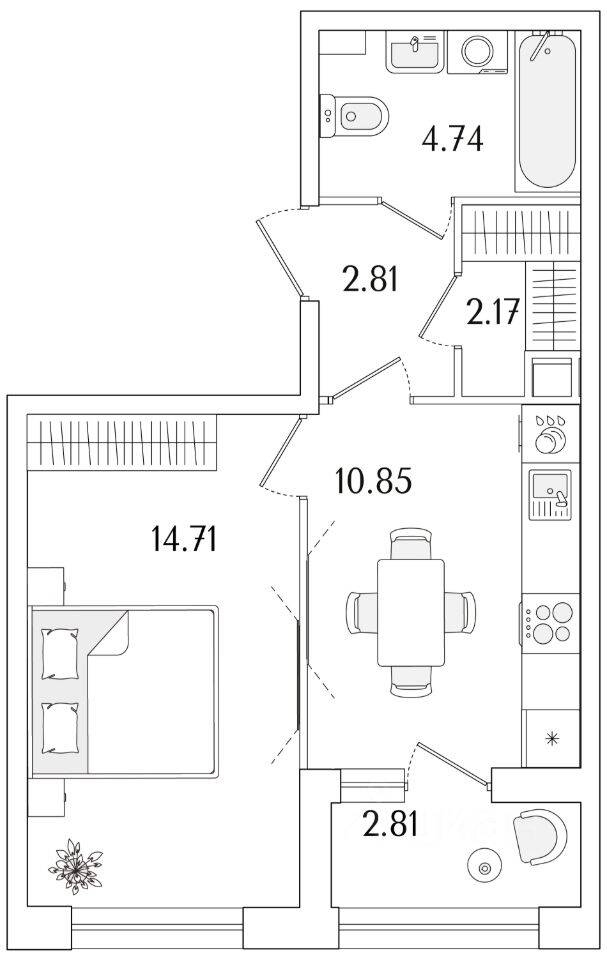 1-комн. квартира, 36,69 м², в ЖК «Аурум»