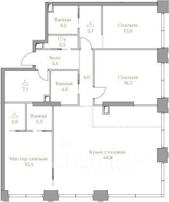 3-комн. квартира, 133,3 м², в ЖК Коллекция Лужники
