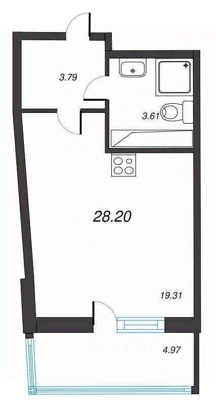 Квартира-студия, 28,2 м², в ЖК Левитан