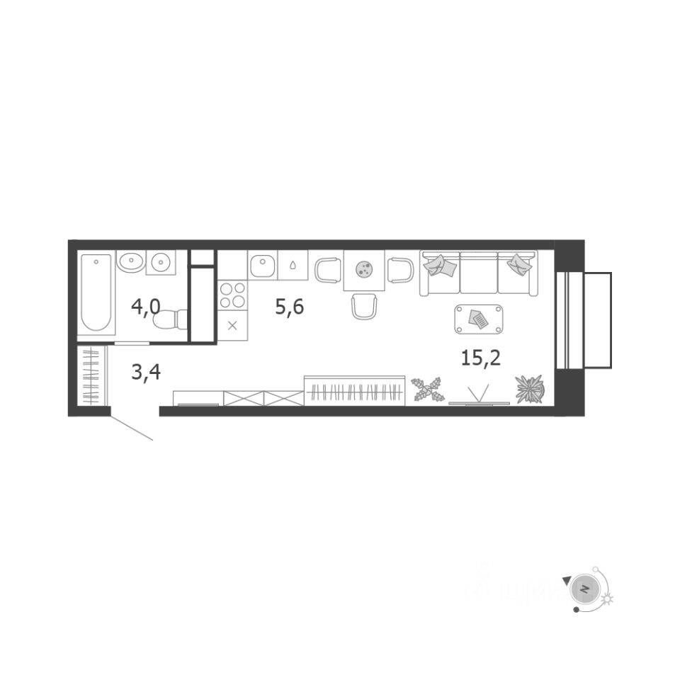 1-комн. квартира, 28,2 м², в ЖК Жилой квартал Shagal