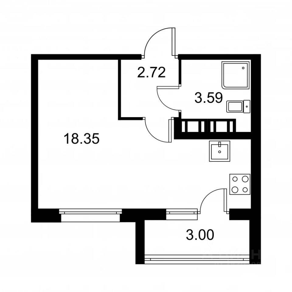 Планировка 1 комнатной квартиры, 26.16 м², в «Квартал Заречье»