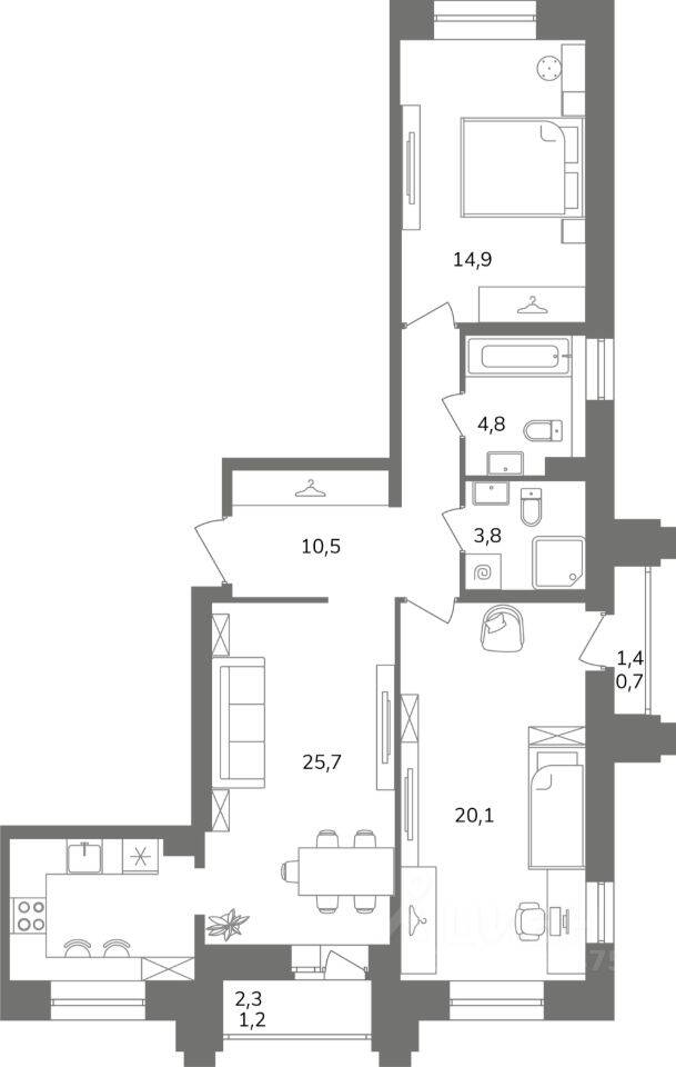 2-комн. квартира, 79,8 м², в ЖК Антверпен