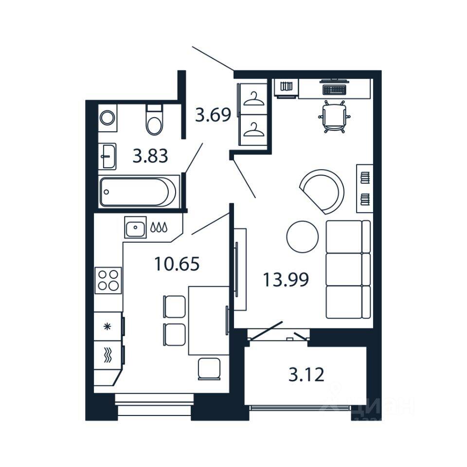 1-комн. квартира, 31,8 м², в ЖК Полис Новоселье