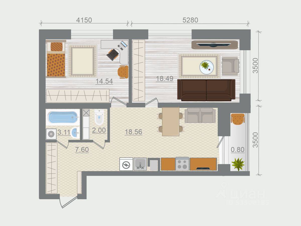 2-комн. квартира, 65,1 м², в ЖК Эко-квартал Гармония