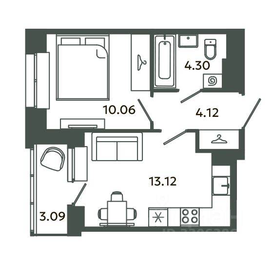 1-комн. квартира, 31,6 м², в ЖК Загляденье