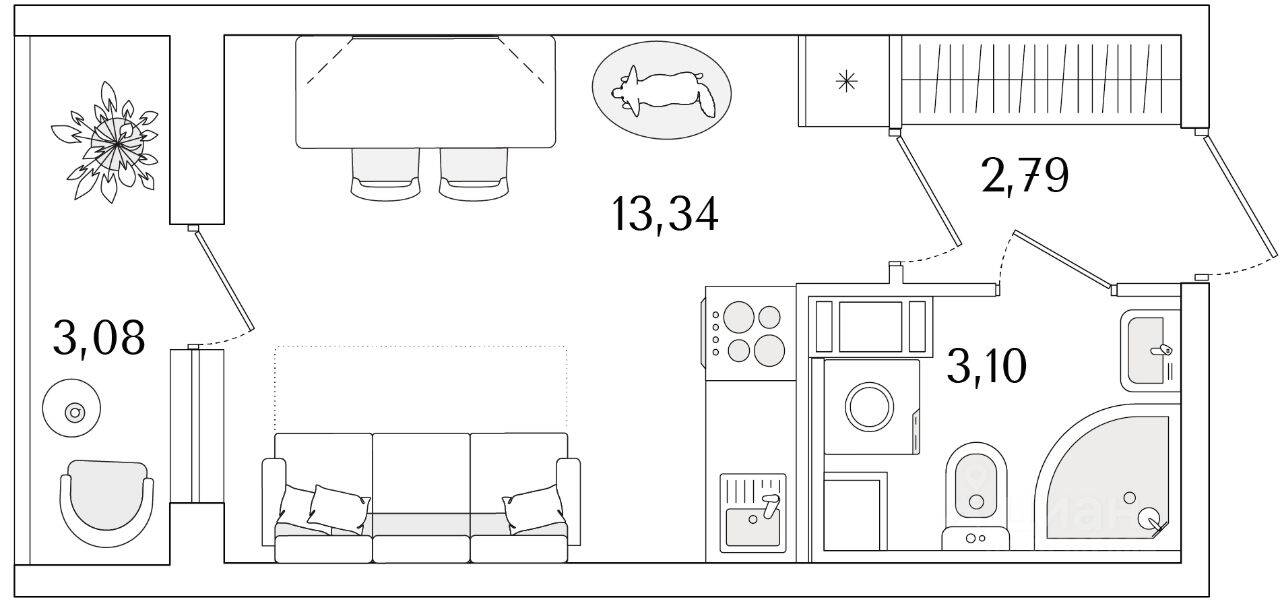 Планировка 1 комнатной квартиры, 20.77 м², в «Кинопарк»