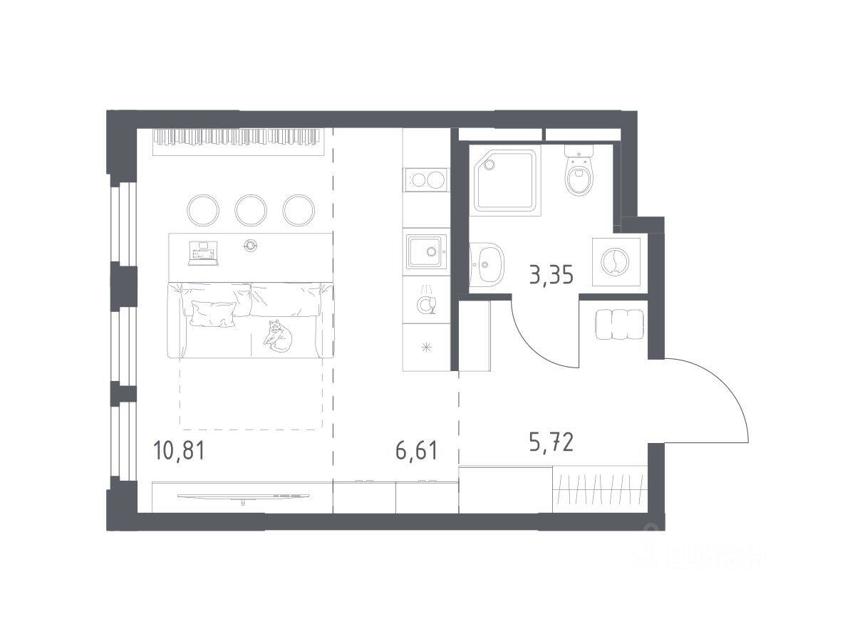 Квартира-студия, 26,49 м², в ЖК Космический Квартал