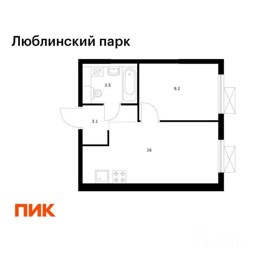 1-комн. квартира, 31,8 м², в ЖК «Люблинский парк»