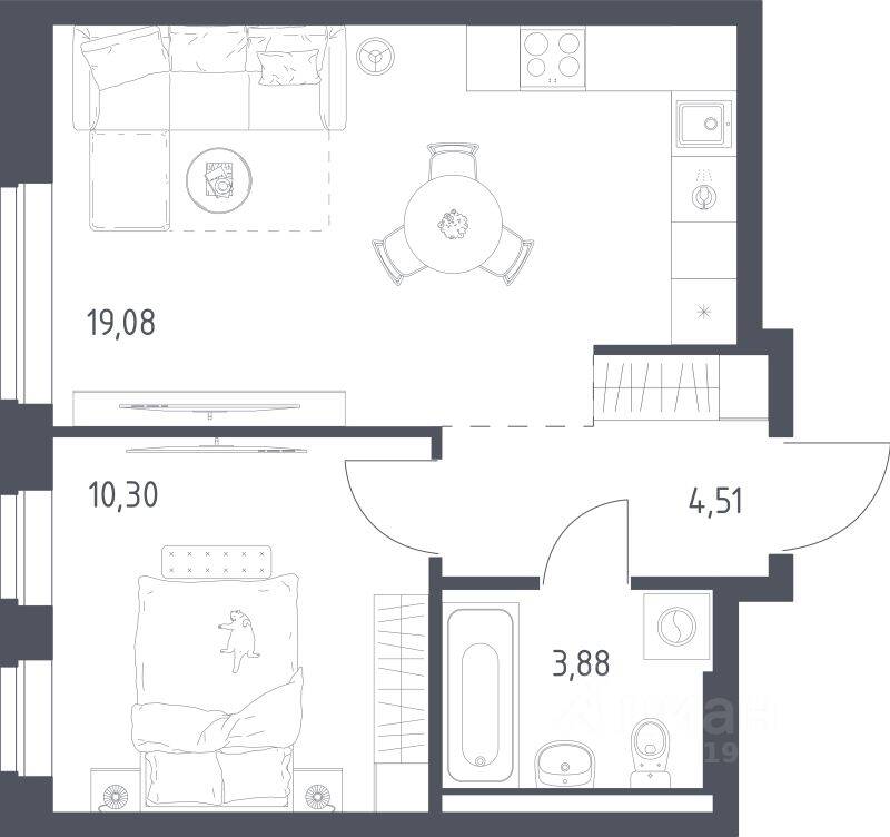 1-комн. квартира, 37,77 м², в ЖК Рублевский Квартал