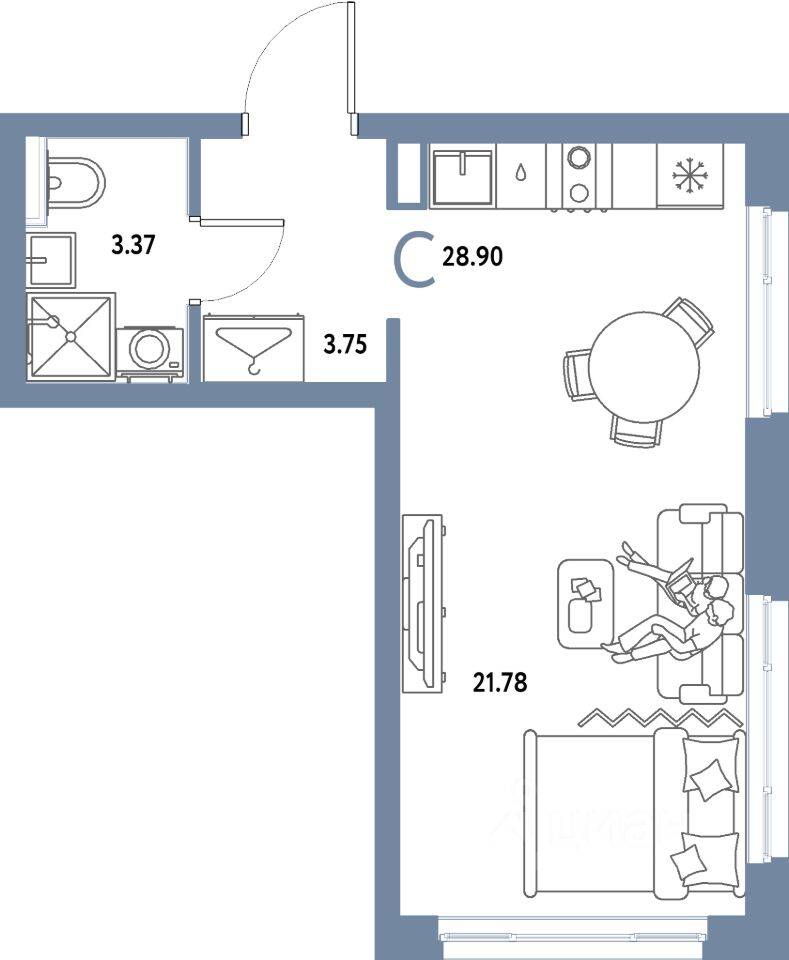 Квартира-студия, 28,9 м², в ЖК Страна.Парковая