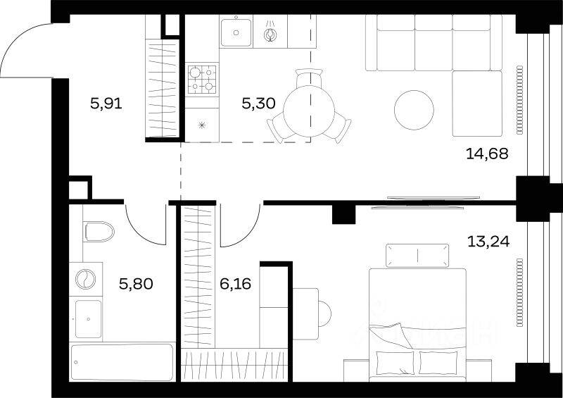 1-комн. квартира, 51,09 м², в ЖК Nova