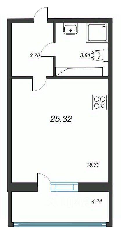 Квартира-студия, 25,32 м², в ЖК Левитан