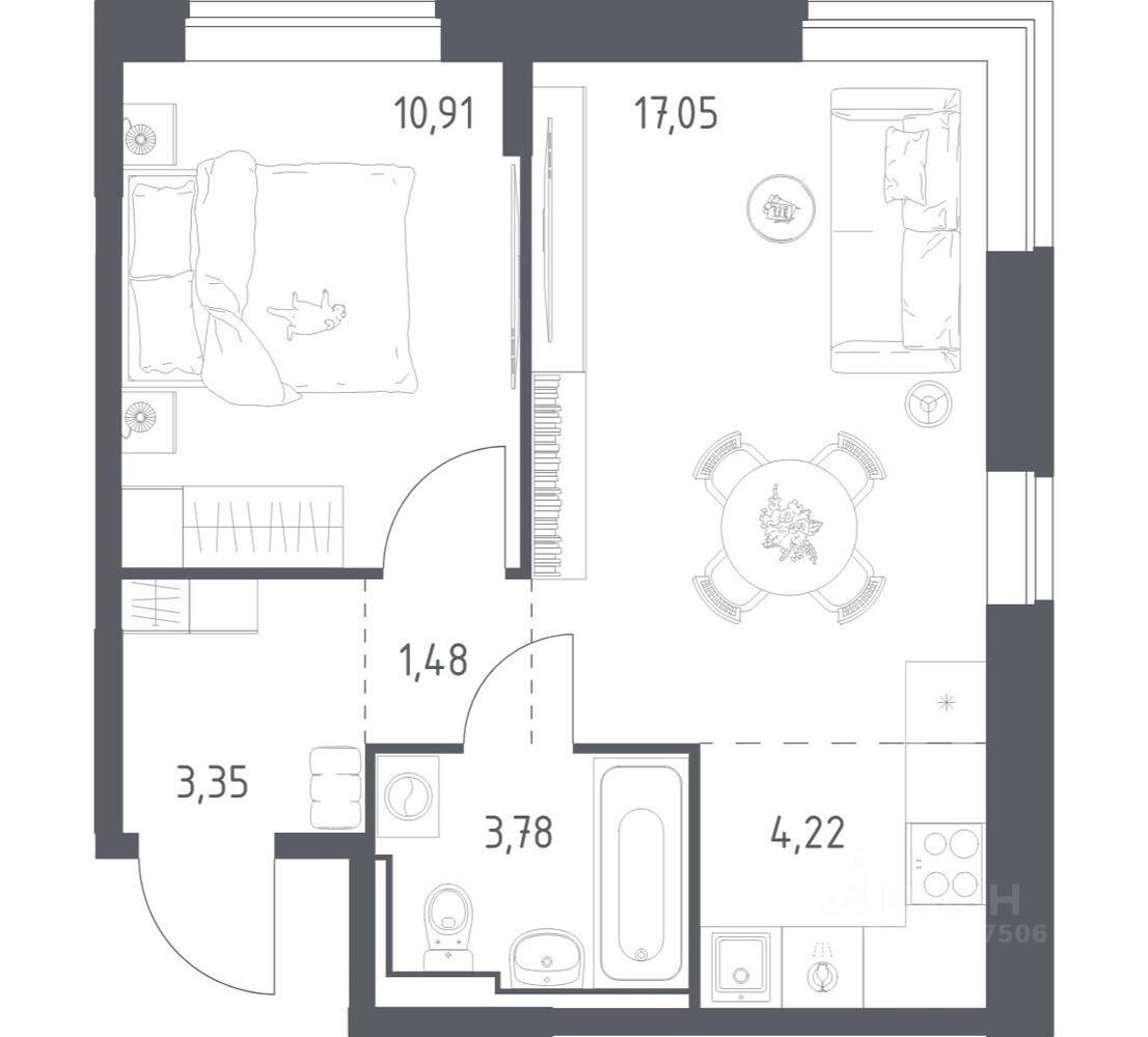 1-комн. квартира, 40,79 м², в ЖК Богдановский Лес