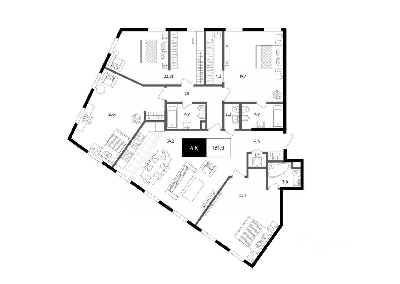 4-комн. квартира, 161,8 м², в МФК Titul на Серебрянической