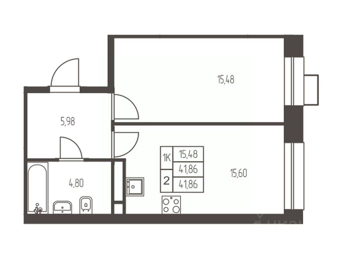 1-комн. квартира, 41,9 м², в ЖК Новая Ивантеевка