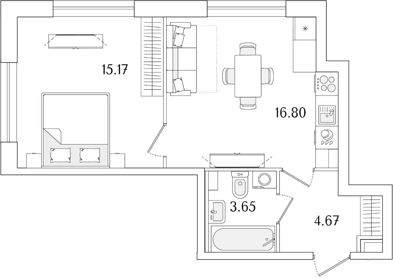 1-комн. квартира, 40,29 м², в ЖК «Аурум»