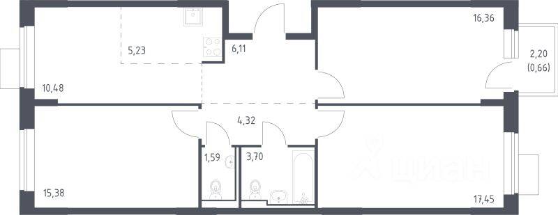 3-комн. квартира, 81,28 м², в ЖК Молжаниново