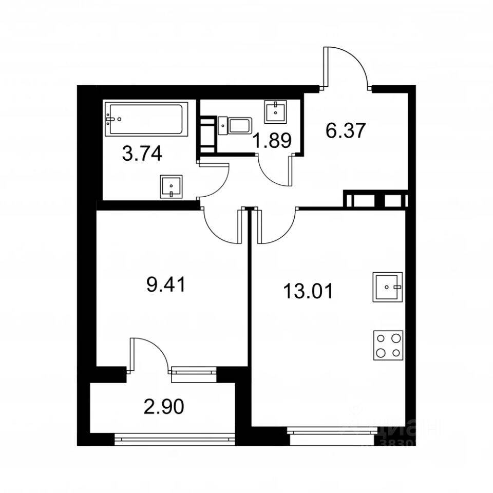 1-комн. квартира, 35,87 м², в ЖК Квартал Заречье