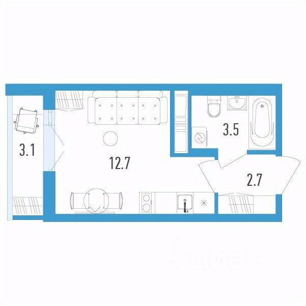 Квартира-студия, 20,5 м², в ЖК Aerocity 4