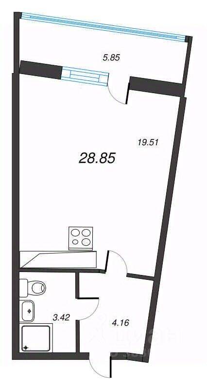 Квартира-студия, 28,85 м², в ЖК Левитан