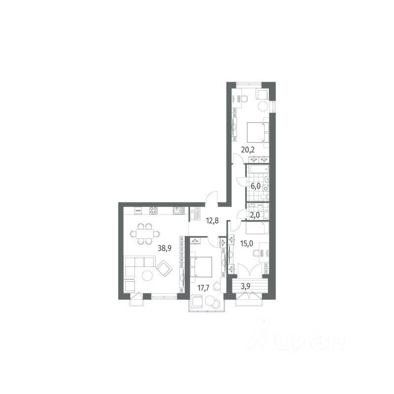 4-комн. квартира, 114,6 м², в ЖК Наука