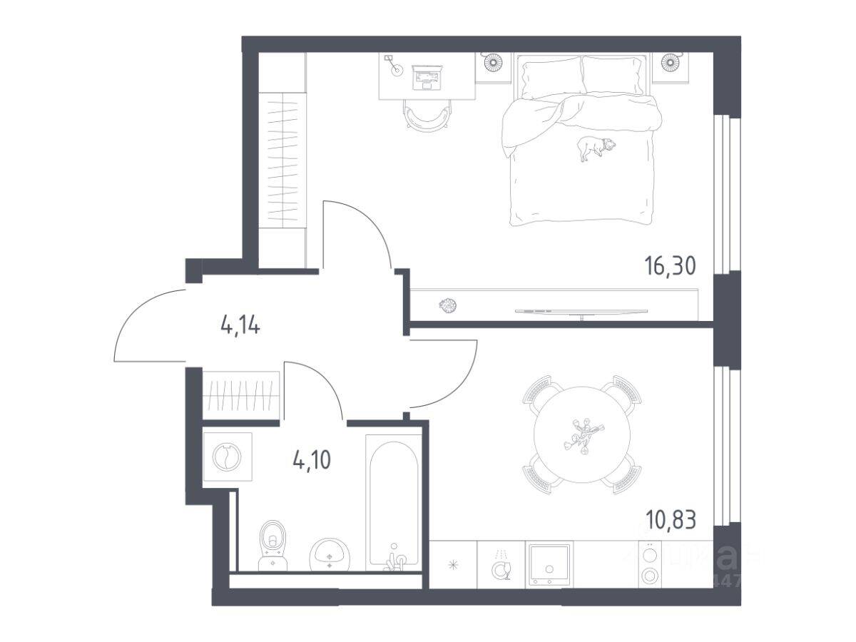 1-комн. квартира, 35,37 м², в ЖК «Пригород Лесное»