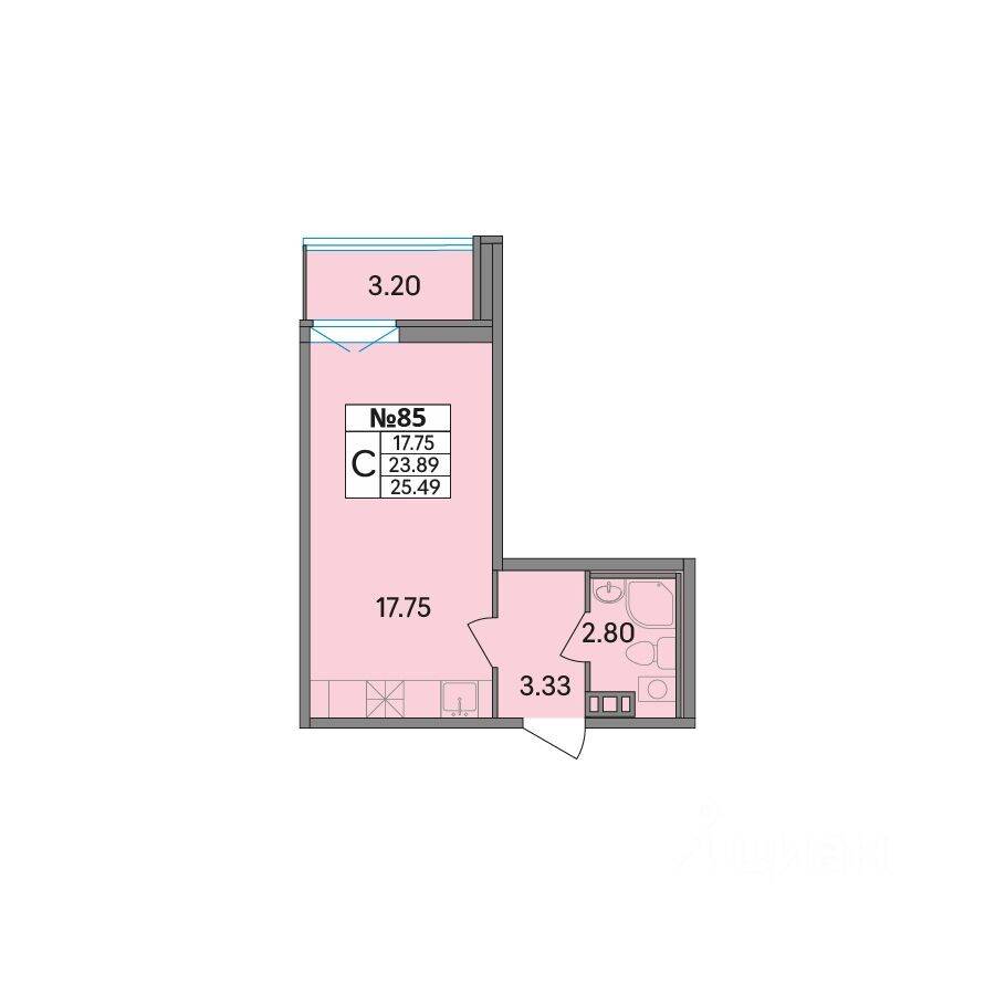 Планировка 1 комнатной квартиры, 25.48 м², в «Рождественский квартал»