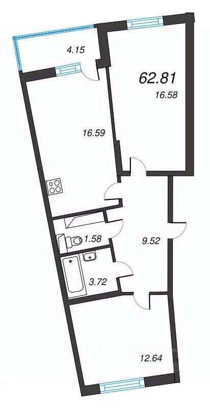 3-комн. квартира, 62,81 м², в ЖК Левитан