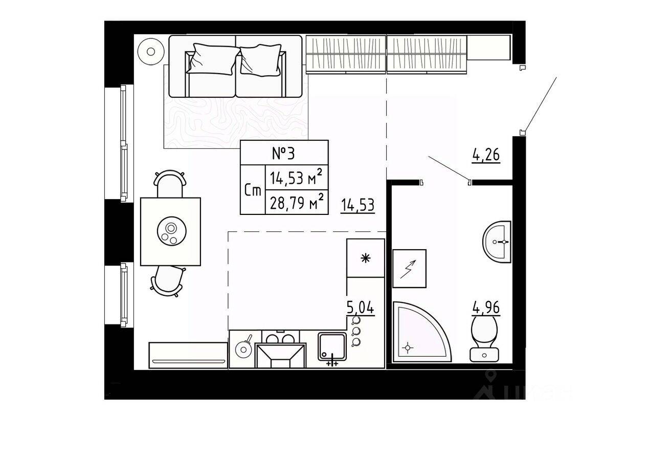 Квартира-студия, 29 м², в Малоэтажный ЖК Аннино Сити