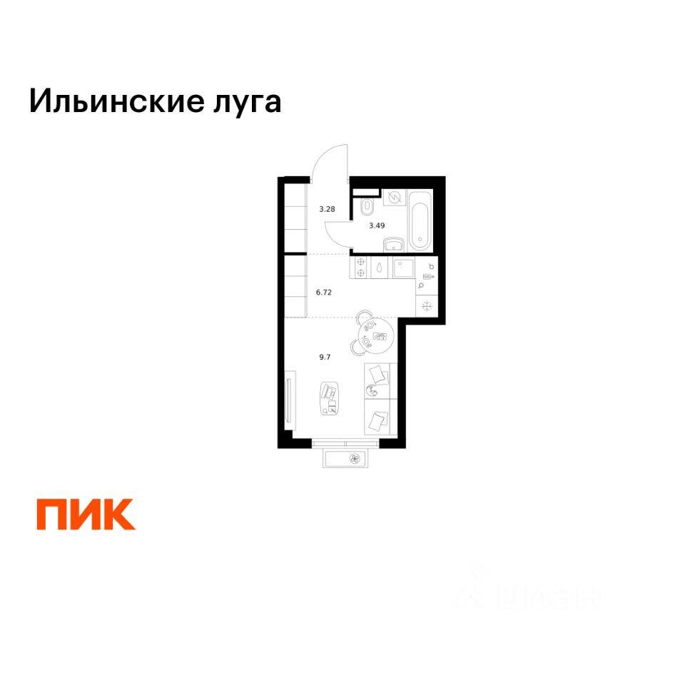 Планировка 1 комнатной квартиры, 23.19 м², в «Ильинские луга»