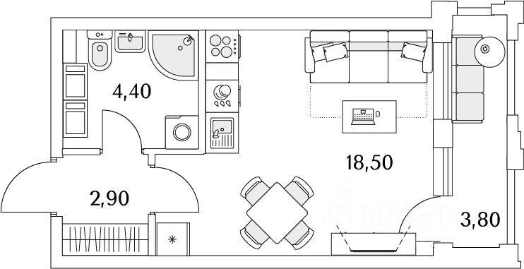 Квартира-студия, 27,6 м², в ЖК Тайм Сквер