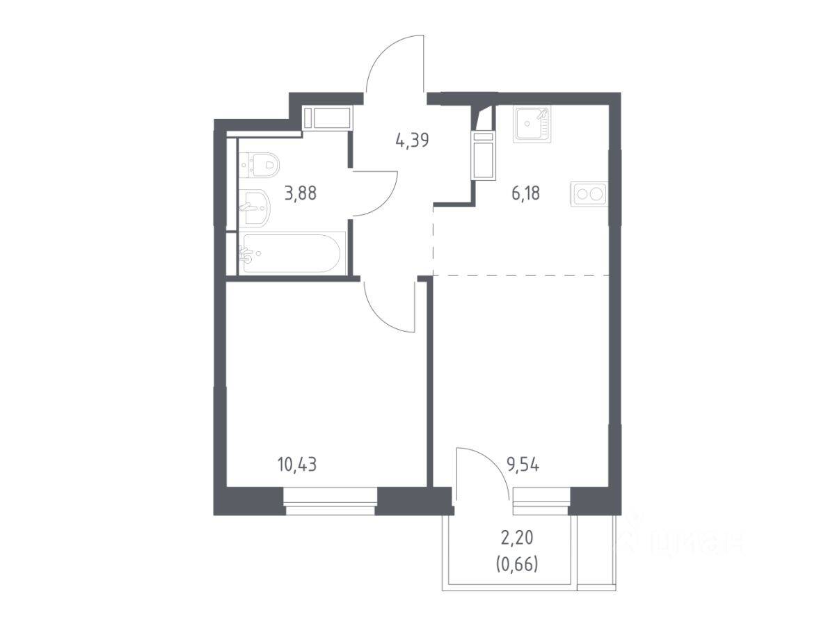 1-комн. квартира, 35,08 м², в ЖК Пятницкие Луга