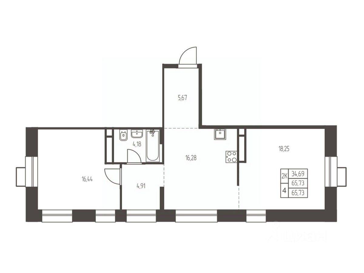 2-комн. квартира, 65,7 м², в ЖК Новая Ивантеевка