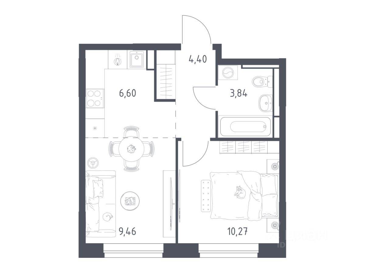1-комн. квартира, 34,2 м², в ЖК Новое Видное