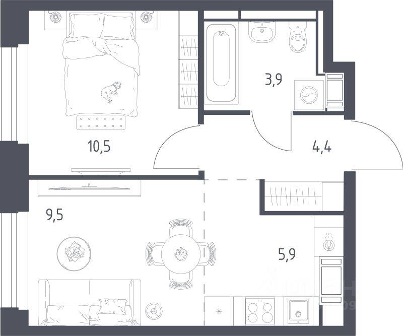 1-комн. квартира, 33,9 м², в ЖК Мытищи Парк