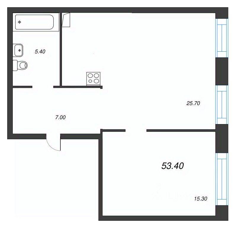 2-комн. квартира, 53,4 м², в ЖК ЛДМ