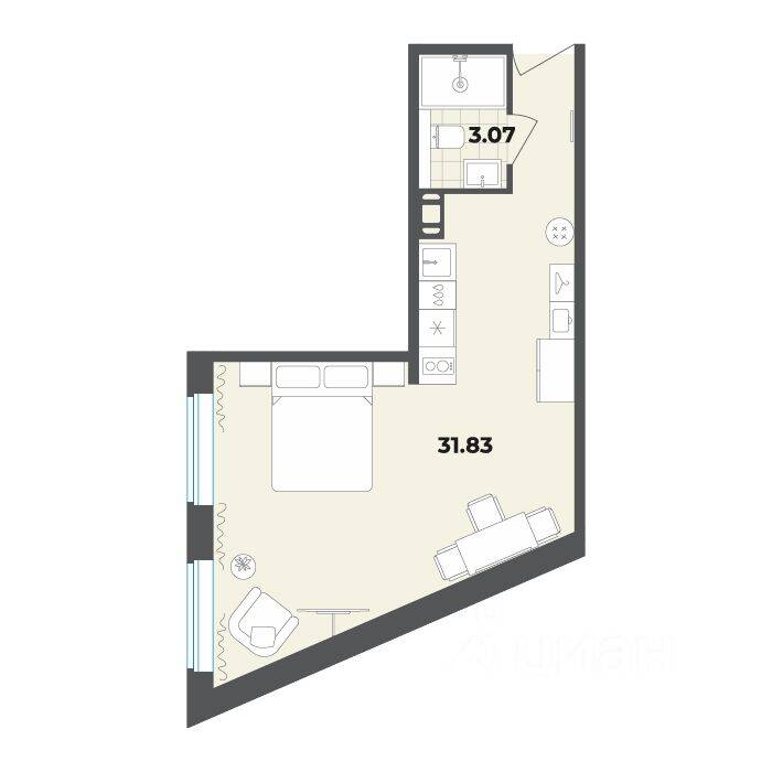 Квартира-студия, 34,9 м², в Апарт-комплекс Лиговский, 127