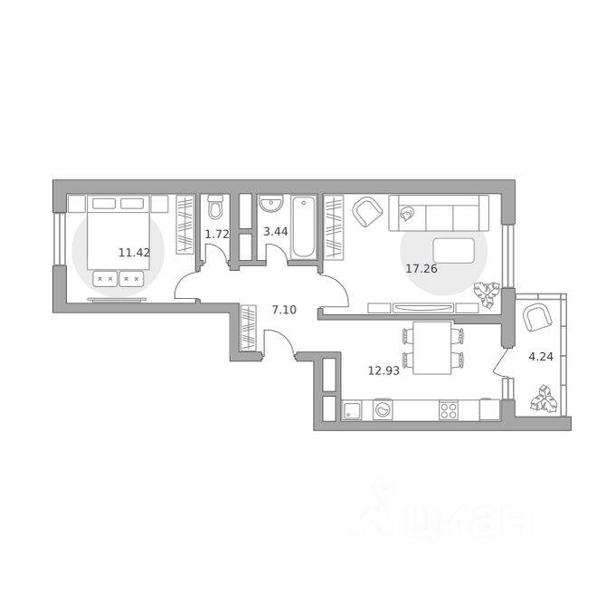 2-комн. квартира, 58,11 м², в ЖК «Новая Алексеевская роща»