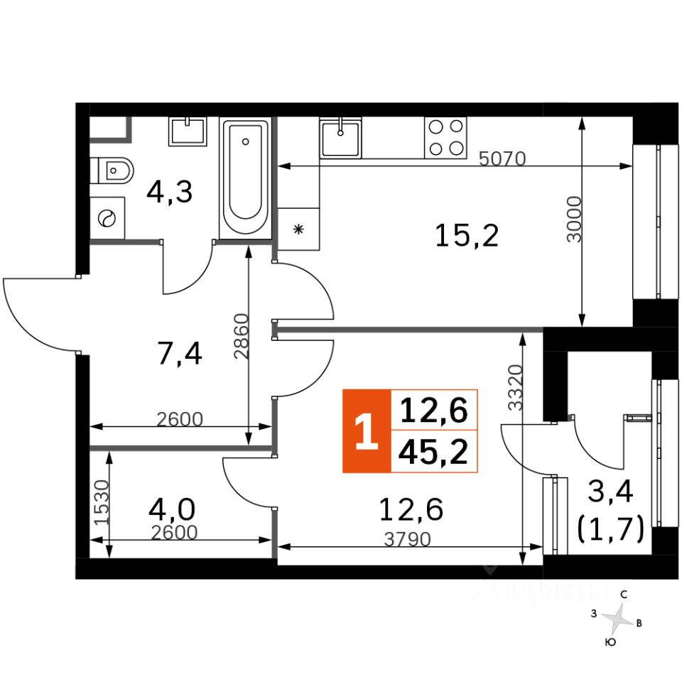 1-комн. квартира, 45 м², в ЖК Sky Garden