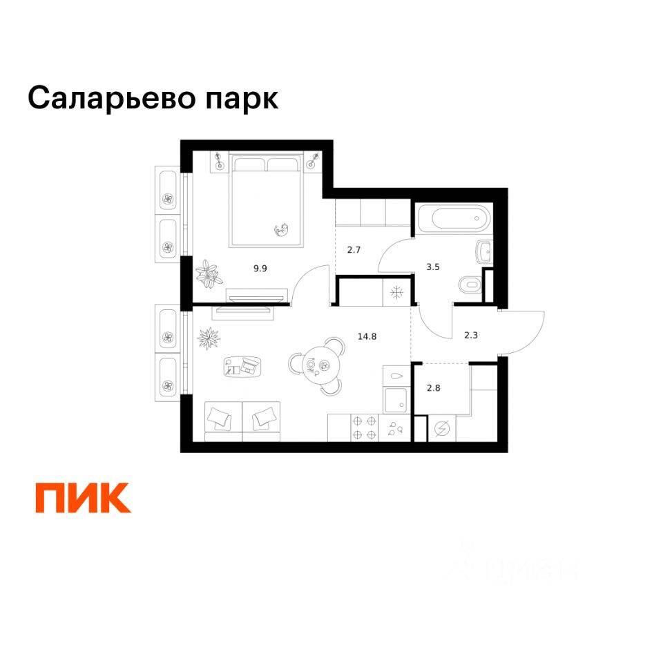 1-комн. квартира, 36 м², в ЖК «Саларьево парк»