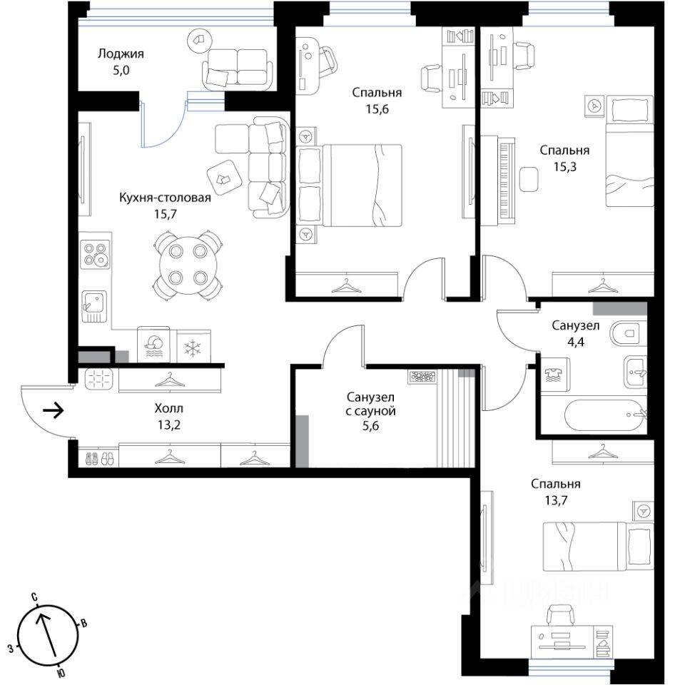 3-комн. квартира, 86 м², в Малоэтажный ЖК Экография