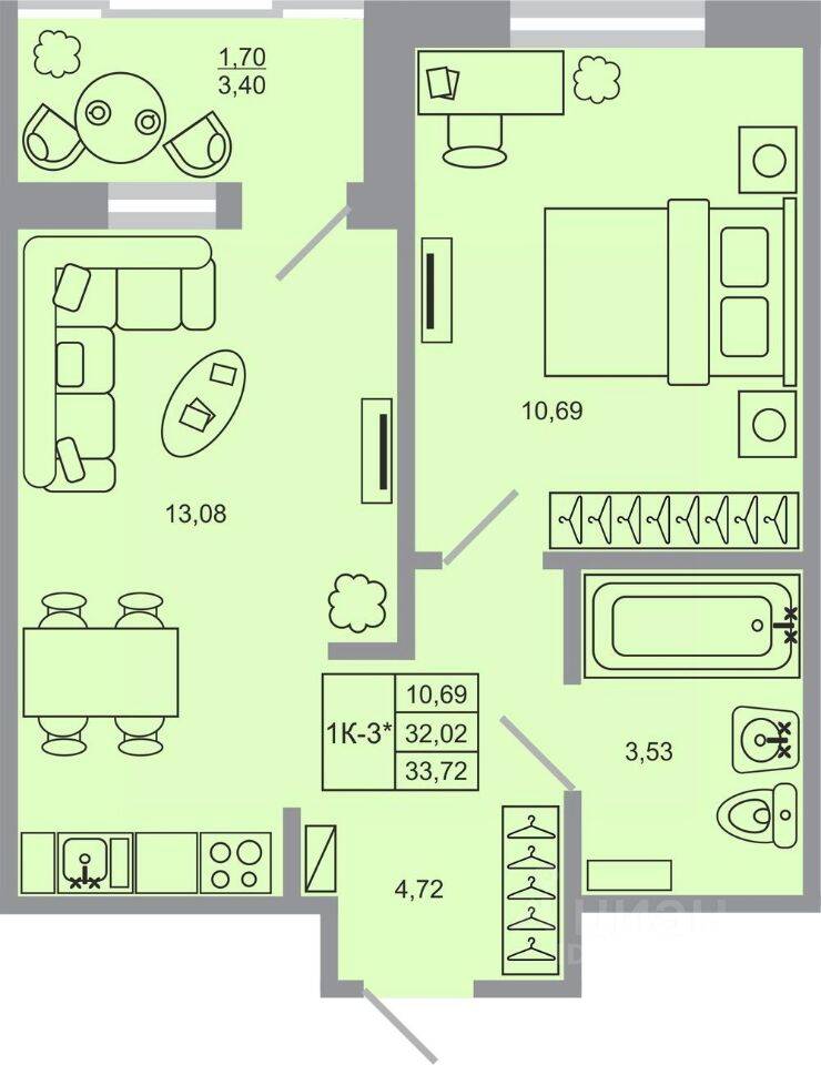 1-комн. квартира, 33 м², в ЖК Стороны света-2