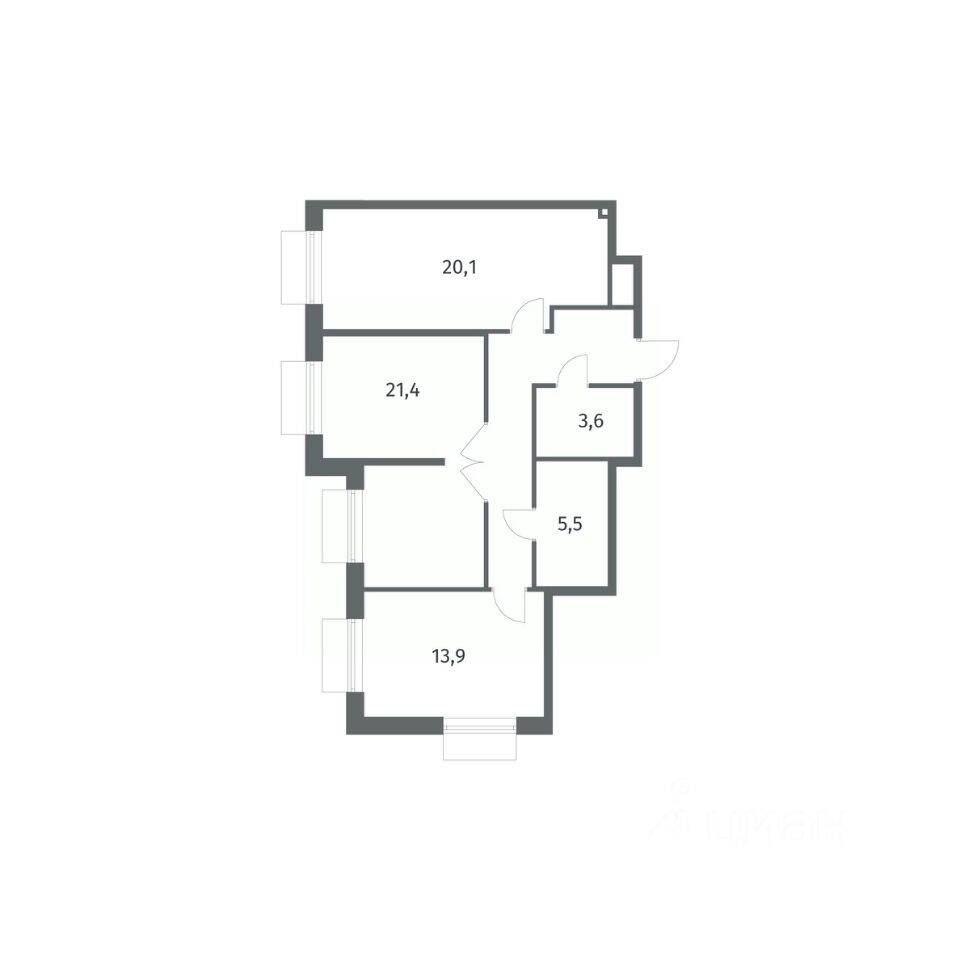 2-комн. квартира, 75,9 м², в ЖК Парусная 1