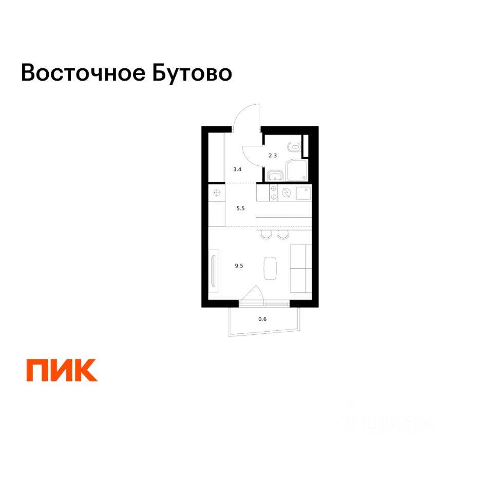 Квартира-студия, 21,3 м², в ЖК «Восточное Бутово»