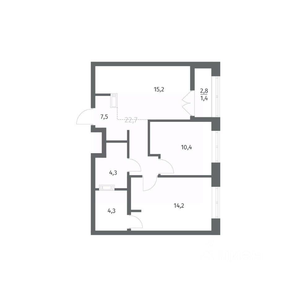 2-комн. квартира, 57,26 м², в ЖК NEWПИТЕР